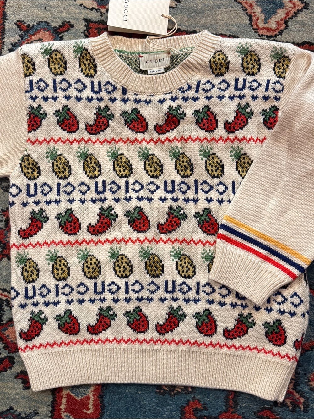 Gucci Cream and Green Knit Sweater with Subtle Multicolor Weave